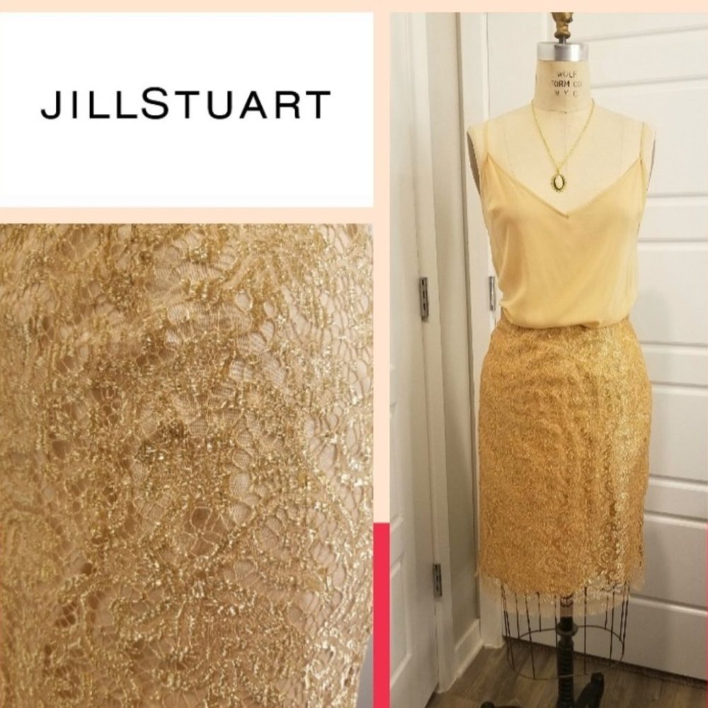 JILL STUART - Gold Metallic Lace Skirt - Medium